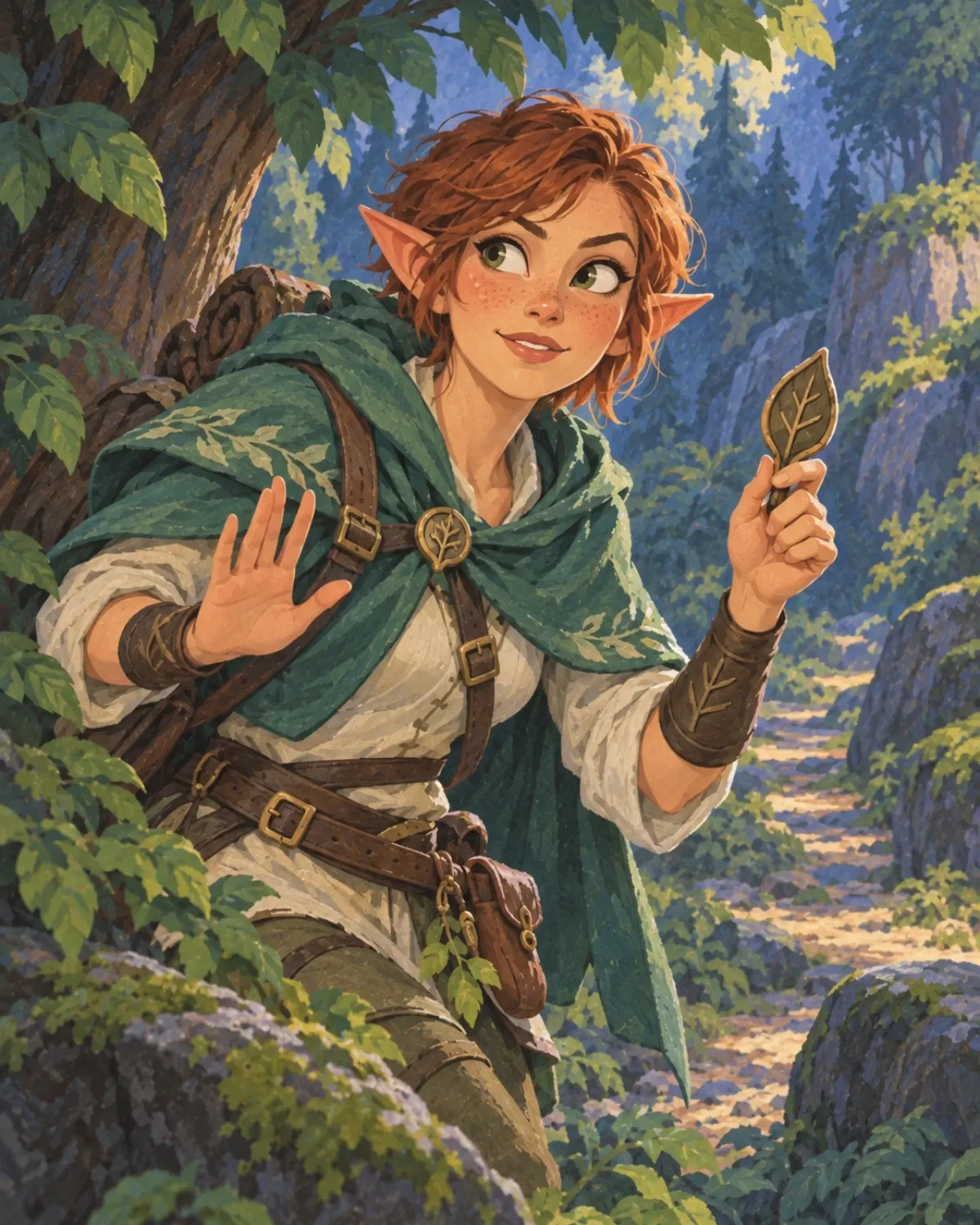 Card art of an elf scout watching the forest.